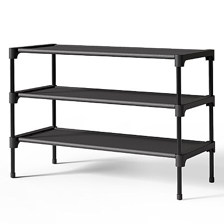 Kitsure Shoe Rack - Non-Woven Shoe Rack Shelf, 27.5" Wide - 3 Tier, Black $9.97 @ Amazon