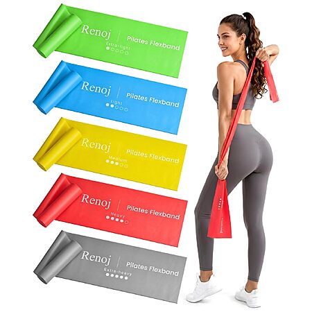 5-Pack Resistance Bands for Pilates, Yoga, Stretching & Physical Therapy, $5.99 w/ code