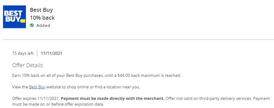 Spend at best buy and get chase credit card cashback - 10% back upto $44 YMMV
