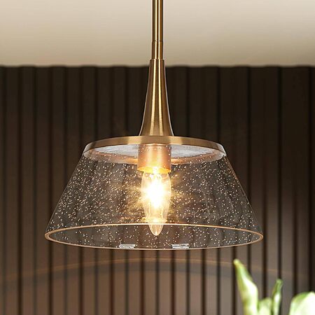 Amazon ~ Modern Gold Pendant Kitchen Island Light w/Seeded Glass
