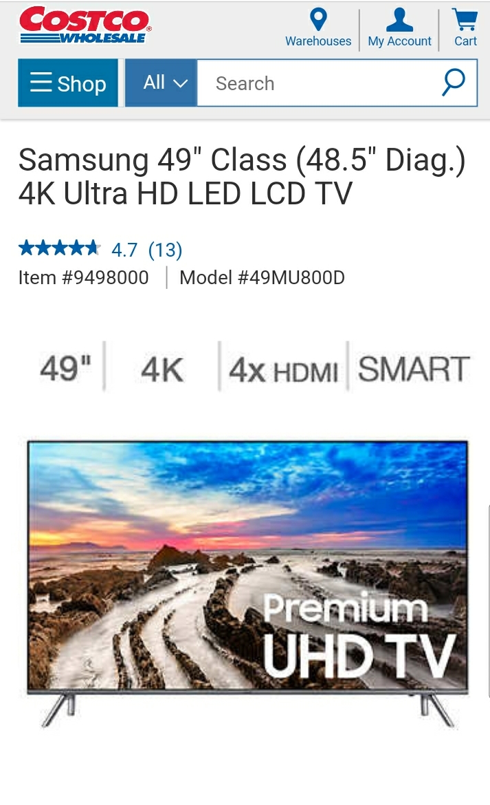 Samsung 49MU800d at Costco for $679.99 FREE $75 google play credit till 11/27