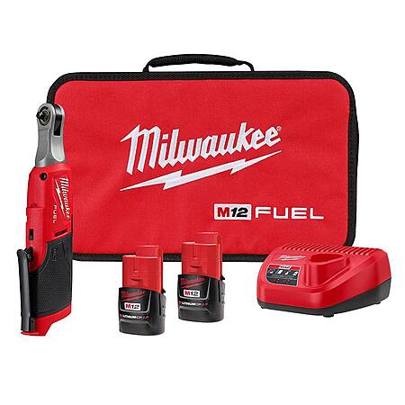 M12 FUEL 12V Lithium-Ion Brushless Cordless High Speed 1/4 in. Ratchet Kit w/(2) Batteries, Charger and Bag $129.97
