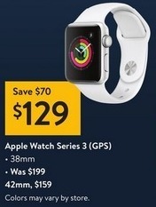 Walmart Black Friday: Apple Watch Series 3 GPS 38mm Smartwatch for $129.00