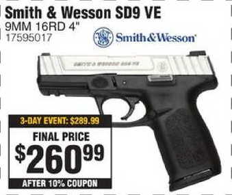Rural King Black Friday: Smith & Wesson SD9 VE Handgun in 9mm for $260.99