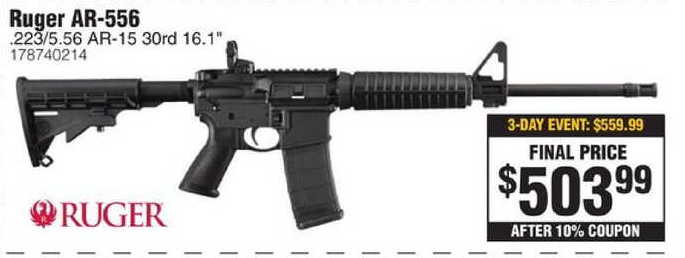 Rural King Black Friday: Ruger AR-556 16.1" Semiauto Rifle in .223/5.56 for $503.99