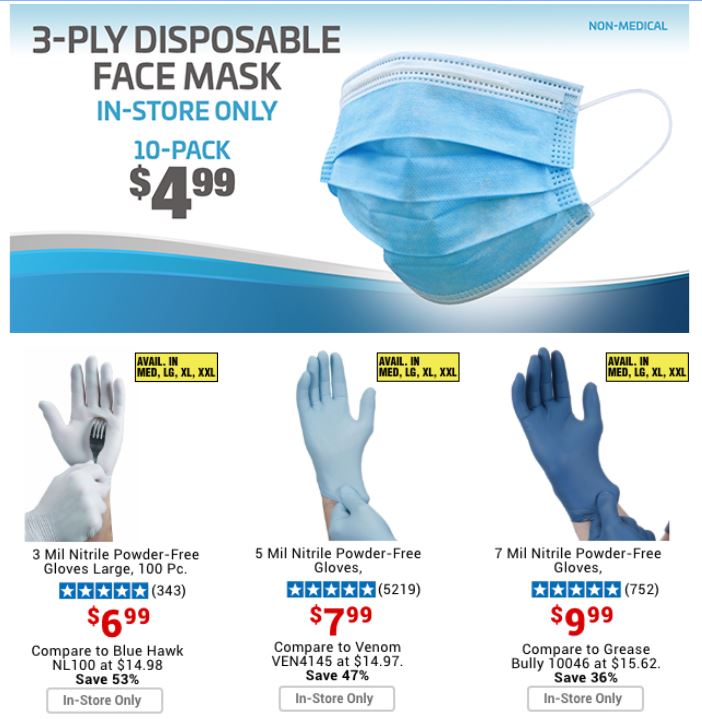 100 pc Nittrile Gloves $6.99 plus others - Harbor Freight in stock (in store only)