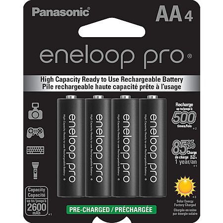 4-Pk Panasonic eneloop pro AA High-Capacity Ni-MH Rechargeable Batteries $13.35