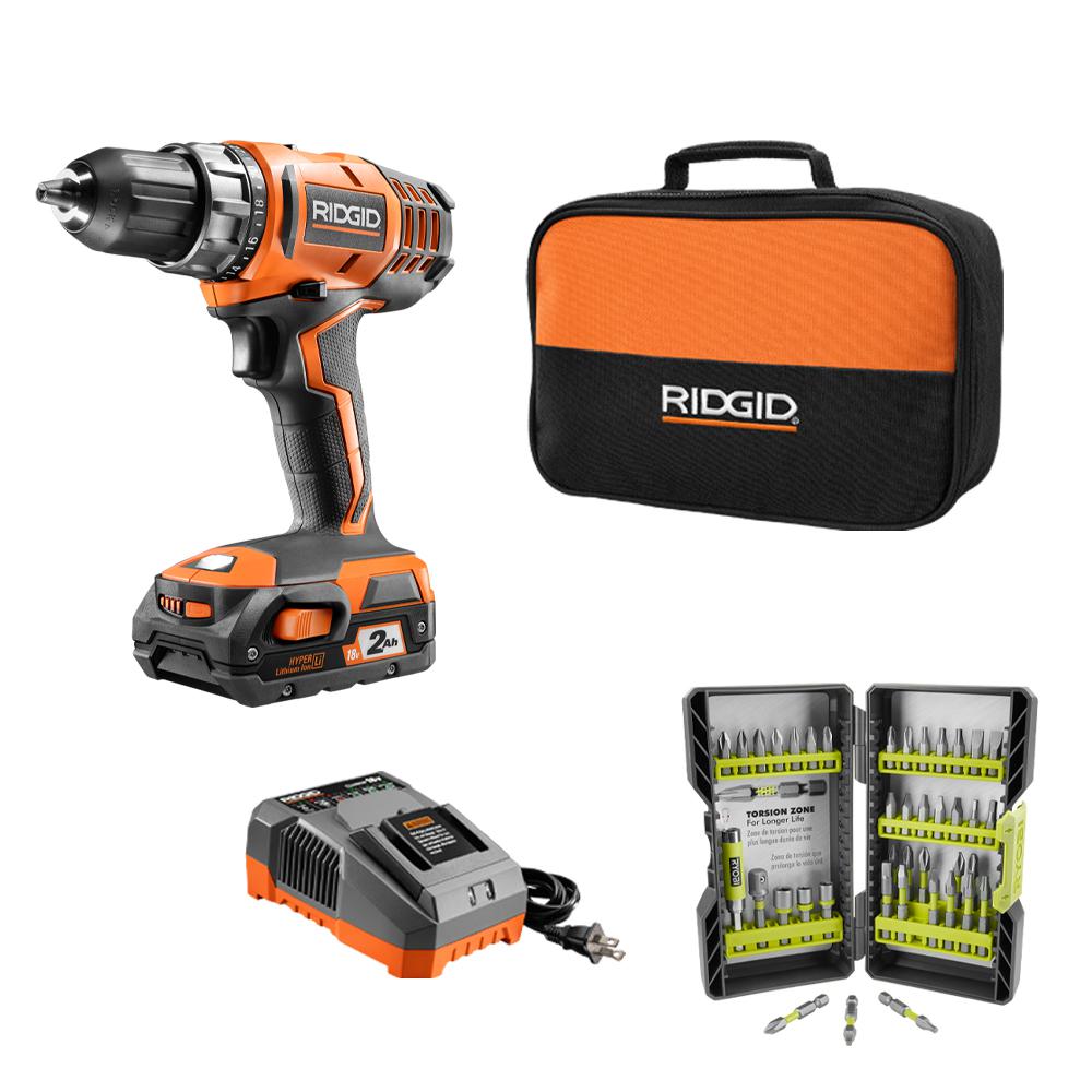RIDGID 18-Volt Cordless 2-Speed 1/2" Compact Drill/Driver Kit + Black Oxide Drill Bit Set $79.97 + Free Shipping