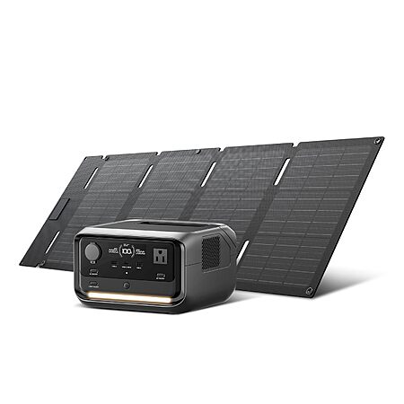 EF ECOFLOW Solar Generator RIVER 3 Plus with 45W Solar Panel, 286Wh Portable Power Station LiFePO4 Battery, 3 Up to 1200W AC Outlets, <10 MS UPS - Amazon - $233.10 AC