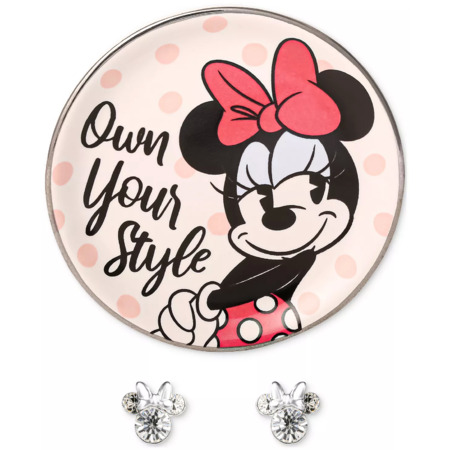 Disney Minnie Mouse Crystal Stud Earrings in Sterling Silver w/ Trinket ...