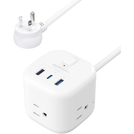 Amazon Basics 6-in-1 Power Strip Cube (3-Outlet, 1 USB-C & 2-USB-A) w/ 5' Extension Cord (White) $6.99 + Free Shipping w/ Prime