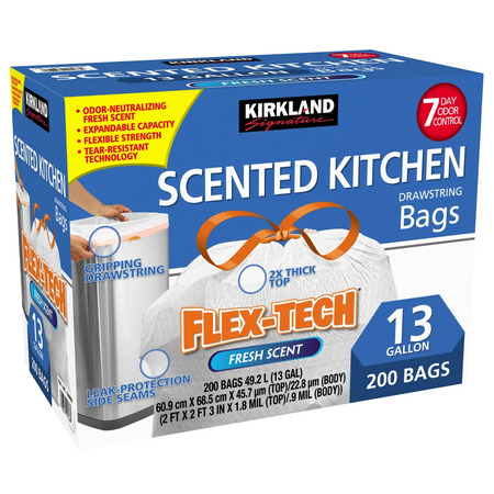 Costco Stores: 200-Ct 13-Gallon Kirkland Signature Flex-Tech Kitchen Trash Bags from $15 (In-Store Only)