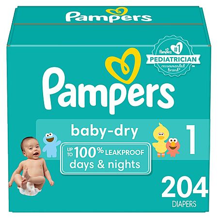 Pampers Baby Dry Diapers: 186-Ct (Size 2) or 204-Ct (Size 1) $16.80 + Free S&H