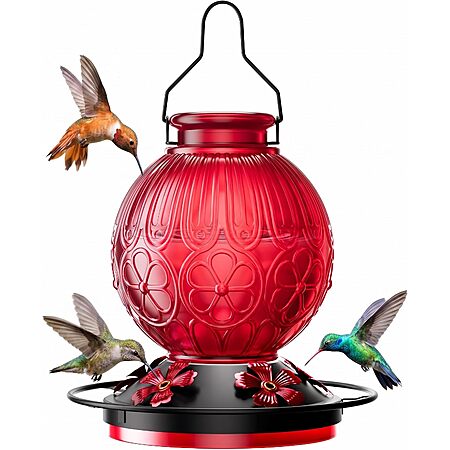 26-Oz solawngarden Vintage Glass Hummingbird Feeder w/ Perch (Red) $10.20