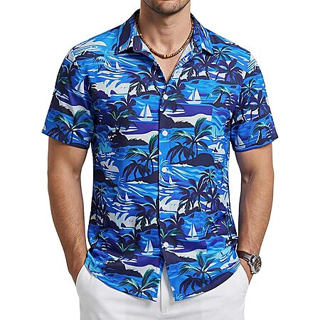 Cotrasen Men's Hawaiian Short Sleeve Button-Down Shirt (Various Colors) $9