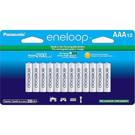 12-Pk Panasonic Eneloop AAA 850mAh Ni-Mh Pre-Charged Rechargeable Batteries $21.70