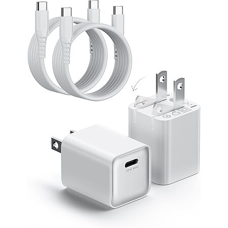 2-Pk Wegear 30W USB-C GaN III Wall Charger Block & Cable (White) $10