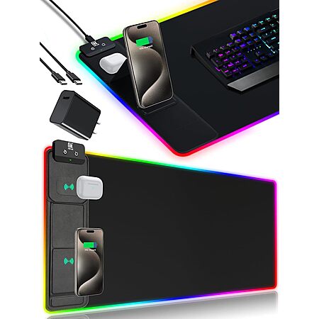 Miroddi XXL RGB Mouse Pad w/ 15W Wireless Charging Pad (31.49" x 15.75") $30