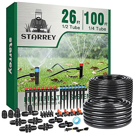 Starrey Drip Irrigation Garden Watering System: 91' $15.40, 126' $20.30