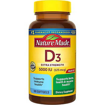 Select Accounts: 180-Ct Nature Made Vitamin D3 125 mcg 5000 IU Softgels $7.80 w/ S&S