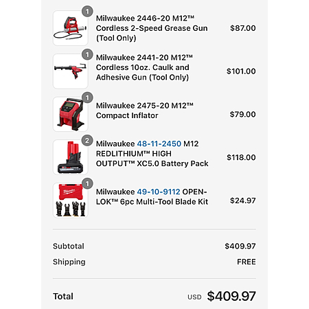 Milwaukee M12 Bare Tools and Batteries up to 40% OFF $59