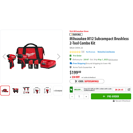 Milwaukee M12 Brushless Subcompact Pre-launch Kit $169