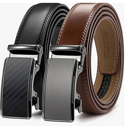 2-Pk CHAOREN Adjustable Fit Men's Leather Ratchet Dress Belt ( 32" to 38") $12.50