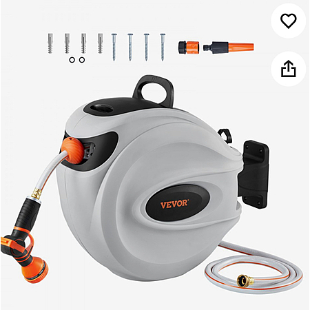 65' VEVOR Retractable Hose w/ Swivel Bracket Wall-Mounted Hose Reel & Nozzle $55 + Free S&H
