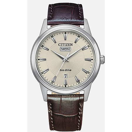 Refurb: 40mm Citizen Men's Classic Day Date Window Brown Eco-Drive Watch $111 + Free S&H