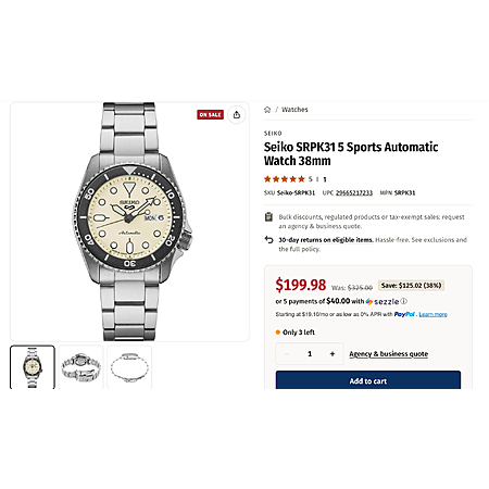 Botach SEIKO sale up to 50% OFF SRPK31 example $189