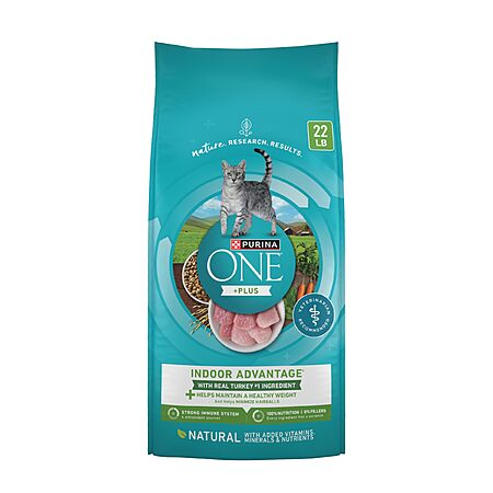 22-Lb Purina ONE +Plus Indoor Advantage Dry Cat Food (Turkey) $10.80 w/ Subscribe & Save