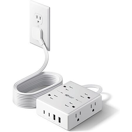 SUPERDANNY 8 Outlet & 4 USB 1050J Surge Power Strip w/ 10' Flat Plug Cord $10 & More