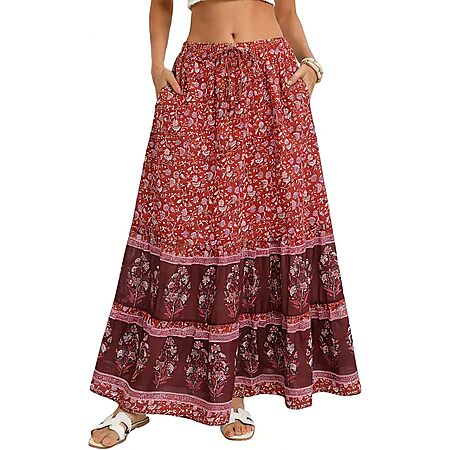 Kate Kasin Women's Floral Maxi Skirt w/ Pockets (Red) $7.50