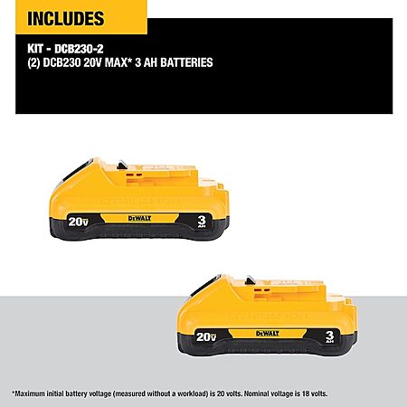 2-Pk DeWALT 20V 3.0 Ah Lithiun-Ion Batteries (DCB230-2) $79 + Free S&H