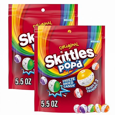 2-Pk 5.5-Oz SKITTLES POP'd Originals Freeze Dried Candy $3.70 w/ S&S