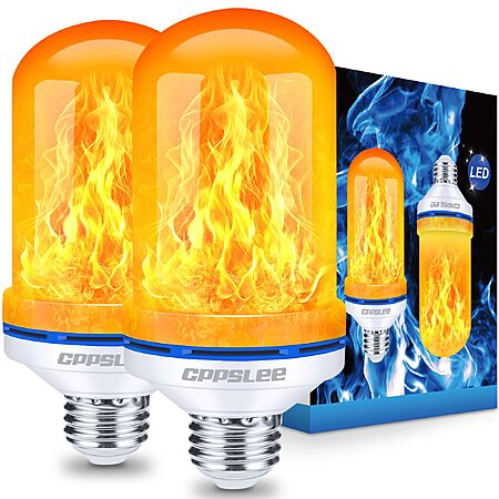 Flame Light Bulbs, 4 Modes Flickering Light Bulbs, E26 Base Fire Flame Bulb for Halloween Decorations Outdoor, Christmas Lights Patio Indoor Home Decor (Yellow, 2 Pack)