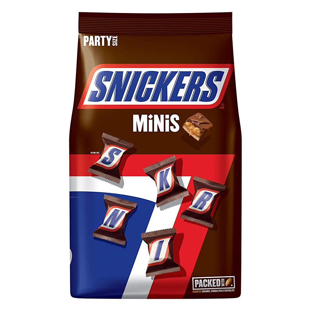 Snickers 100 Calories Chocolate Candy Bar 0.76-Ounce Bar 24-Count Box $6 or Minis Size Chocolate Candy Bars 40-Ounce Bag $8.98 + FS w/ S&S Amazon