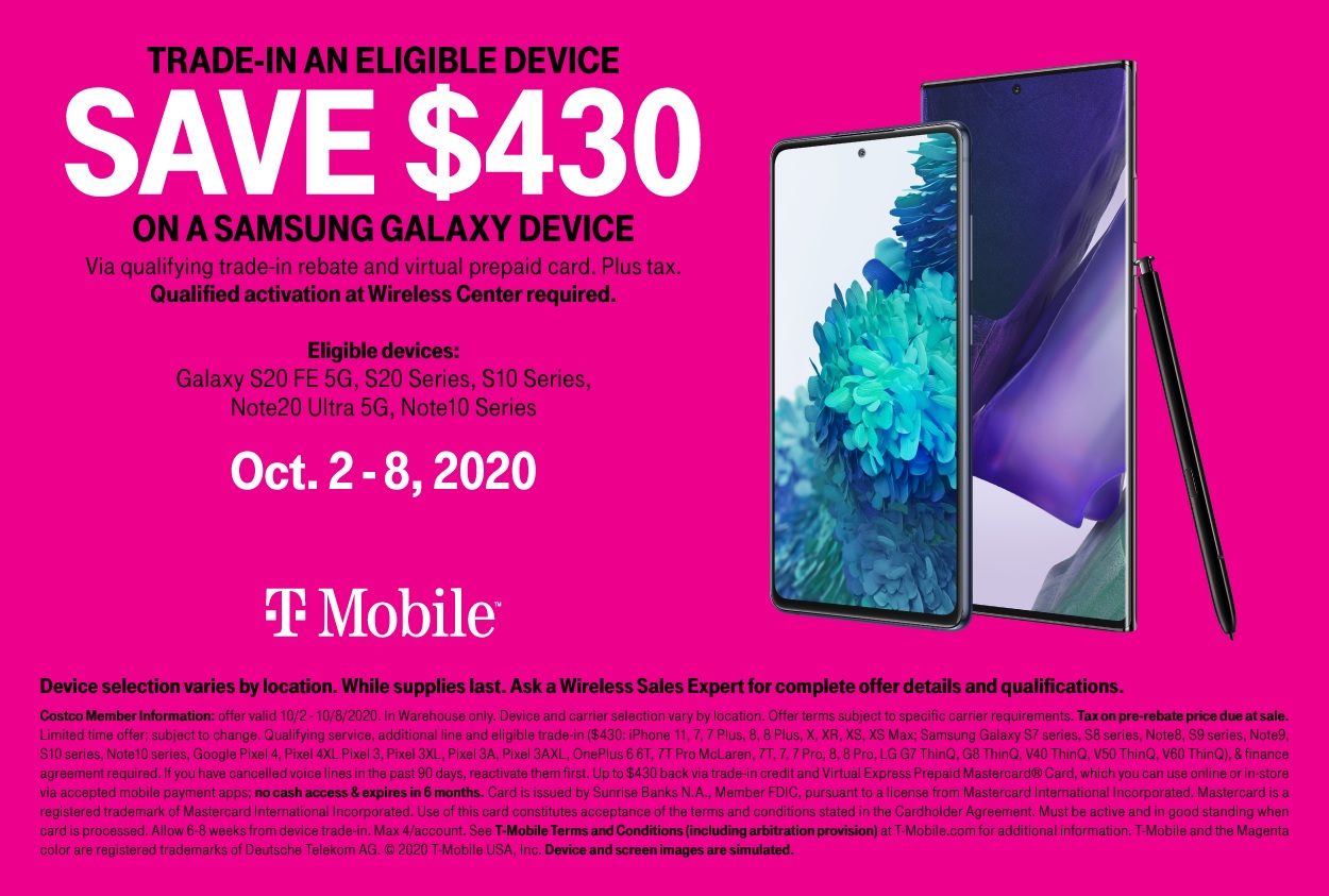 Costco T-Mobile S20 FE $430 Trade in Activation on a line only NO NEW LINE! $199.99