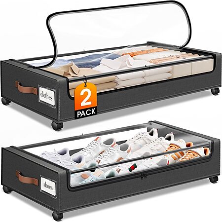 Under Bed Storage with Wheels 2Pack Storage Containers with Clear Window&Label Under Bed Drawers Rolling Under Bed Storage (30.71 x 16.93 x 6.69 in, Dar $28.2