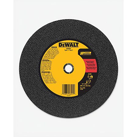 Amazon: DEWALT 14" Chop Saw Blade, Metal Cut-Off Wheel (DW8001) $6.14 (Reg $11.98, ~49% Off) + FS w/ Prime