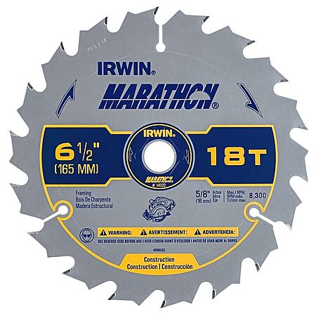 Amazon: IRWIN Tools MARATHON Carbide Cordless Circular Saw Blade - 6 1/2", 18T (Reg $29.81, ~70% Off) from $8.91 + FS w/ Prime