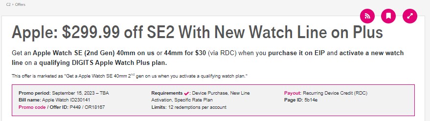 T Mobile Apple Watch SE or Samsung Galaxy Watch6 Free After 24 Months Credits When you Add a Digits Line Plus BOGO 50 Off Smartwatch Lines