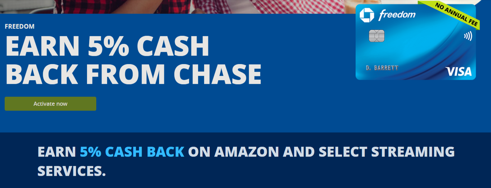 chase 5% Amazon and streaming service for q2