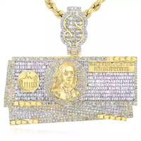 6.85CTW Real Diamond 10K Yellow Gold Hundred Dollar Bills Pendant 2.4" $6419