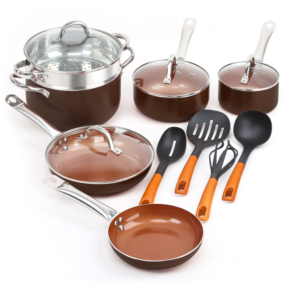 SHINEURI 14 Pieces Nonstick Ceramic Copper Cookware Set  $57.65 - FSSS