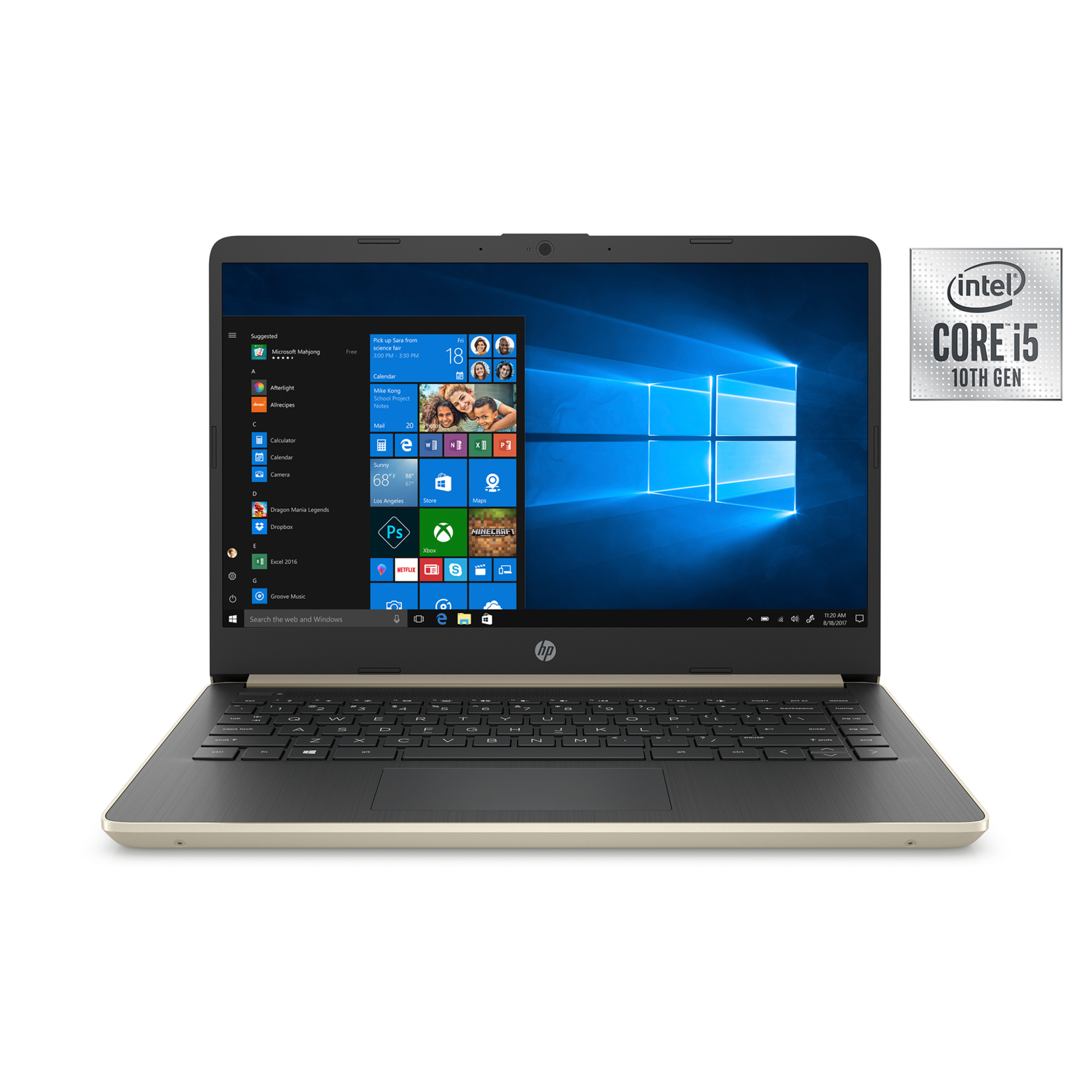 Hp 14 Laptop, Intel Core i5-1035G1, 8 GB SDRAM, 256GB SSD+16GB Optane, 14-dq1040wm (Pale Gold) for $419 + FS