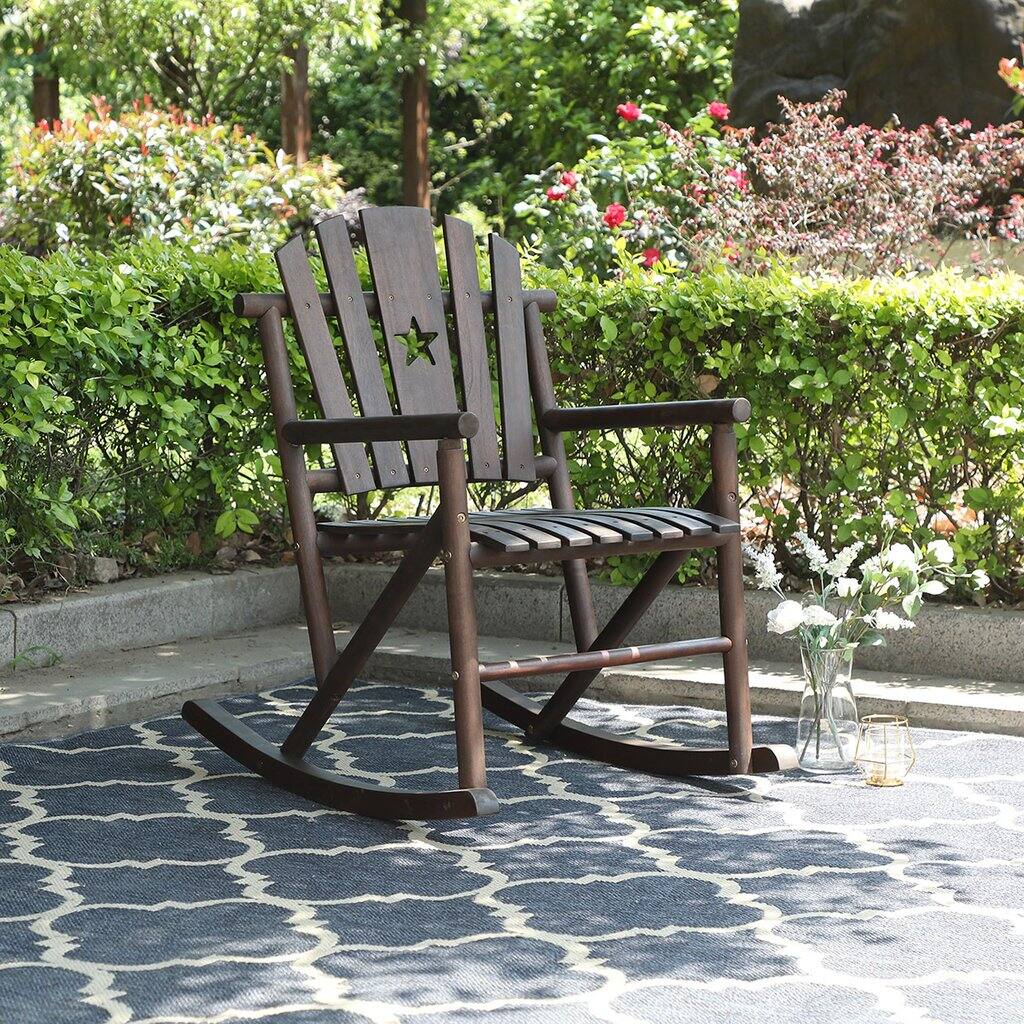 Phi Villa Outdoor Acacia Wood Rocking Chair Rustic $99.99 + FS