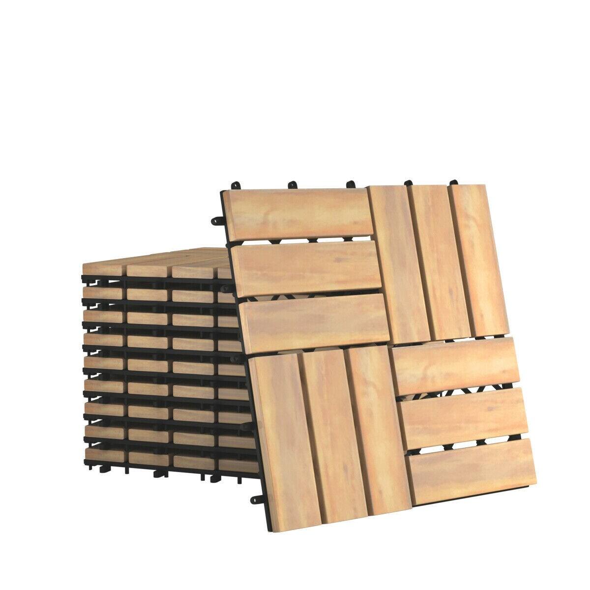 10 PCS 12" x 12" Acacia Wood Interlocking Check Deck Tiles-$48.95 + Free Shipping