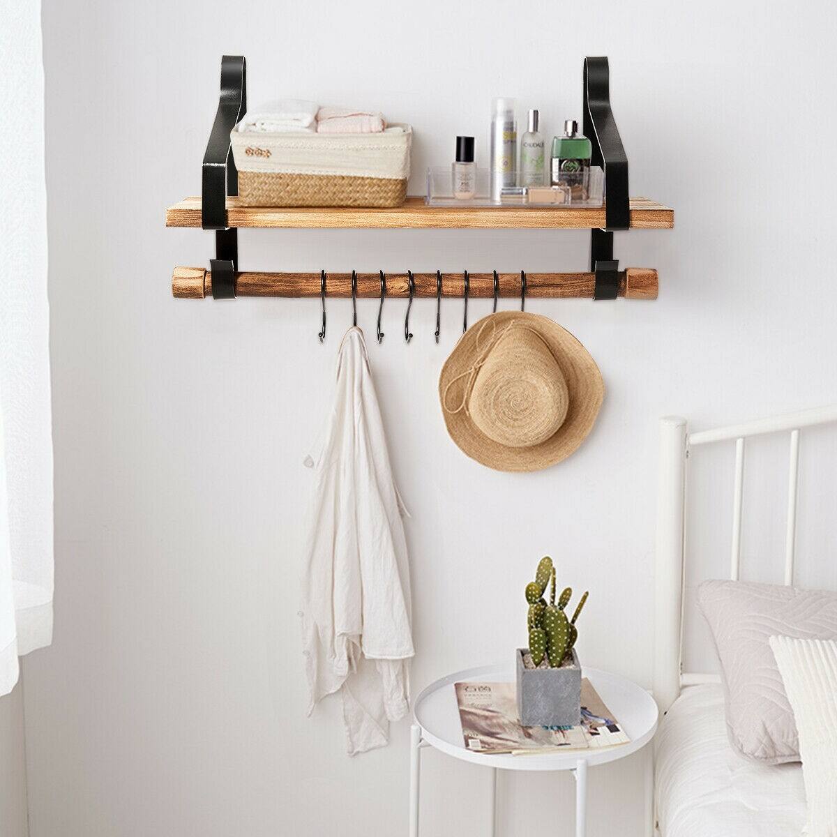 Costway Wooden Wall-Mounted Floating Storage Shelf with Removable Towel Bar-$21 + Free Shipping