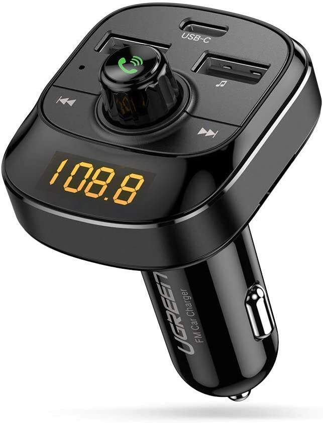 UGREEN Car Bluetooth FM Transmitter, QC3.0 and USB C PD 18W Radio Adapter Car Kit  $8.99 + FSSS
